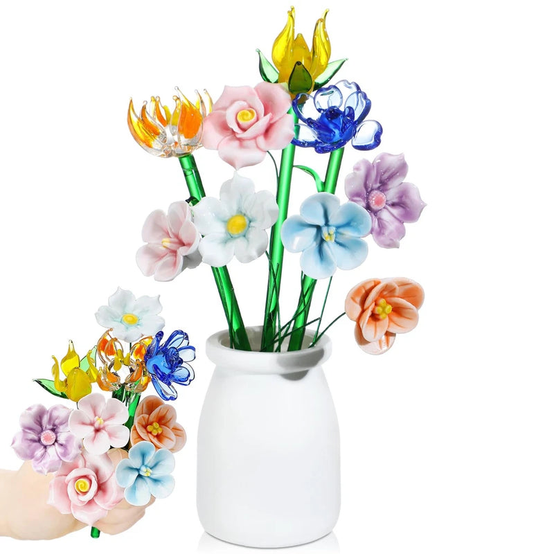 9 Pcs Handcrafted Ceramic Glass Flowers Spring Decorative Glass Lovely Flower... Flowering Plants