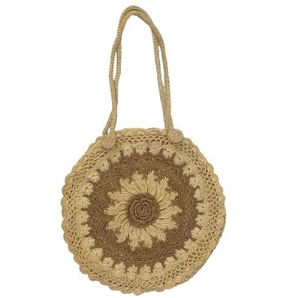 Vintage Rope Crocheted Sunflower Flower Bag Sunflower