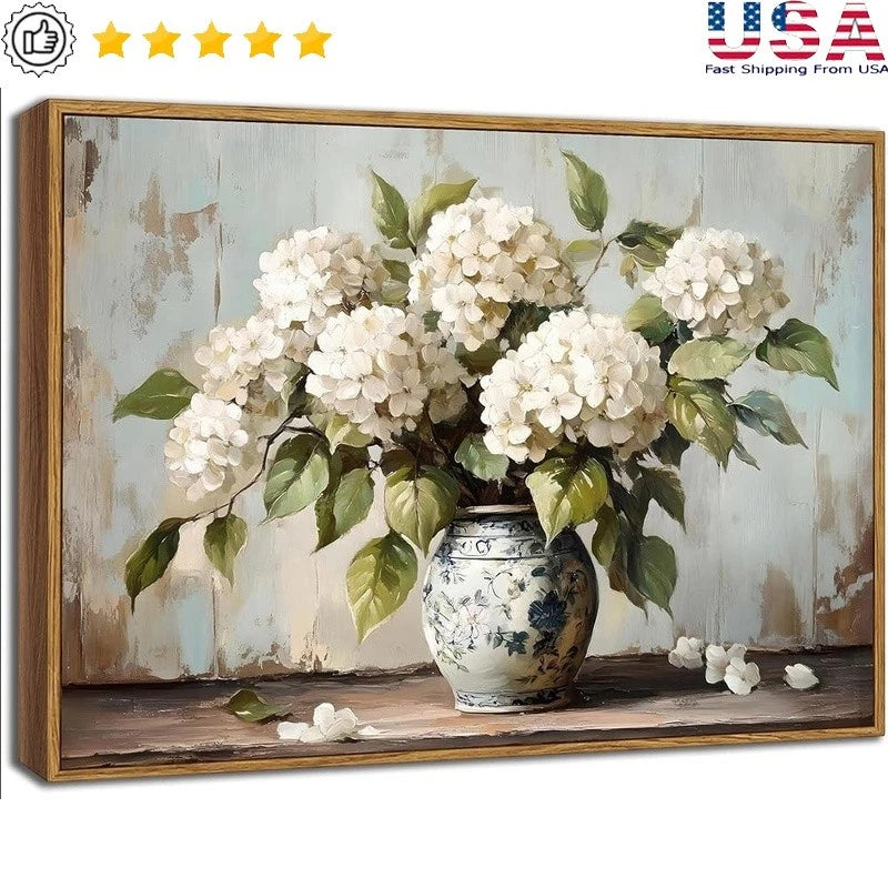 Vintage Hydrangea Flower Wall Art Framed Rustic Canvas Home Decor Gift New Hydrangea
