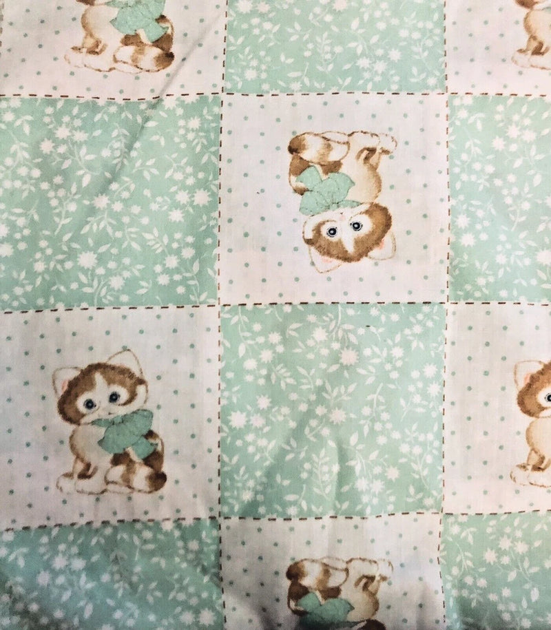 VTG Sweet Tabby Kitten & Floral Cheater Quilt Block Print by Spring Mills BTFQ Flowering Plants