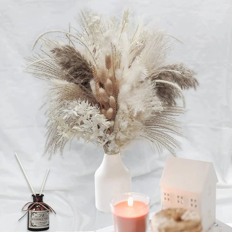 80PCS Pampas Grass Boho Home Decor Bouquet Natural Dried Flowers DYI decor Dried Flower