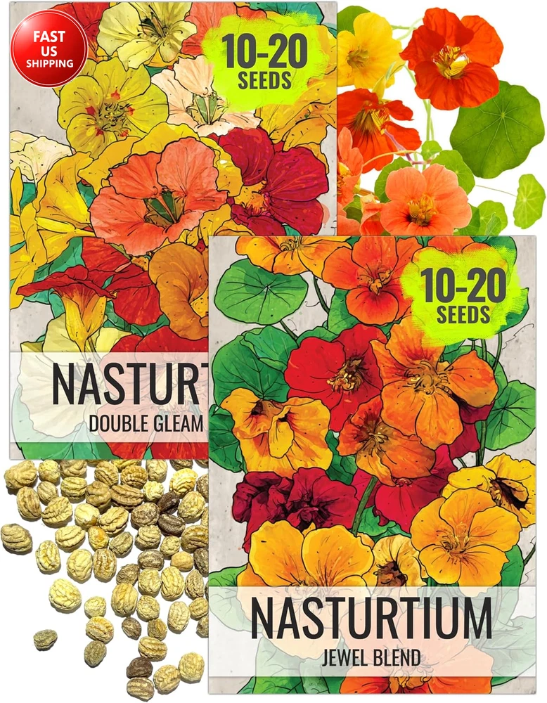 Nasturtium Seeds for Planting Edible Flowers - Collection Set of Jewel Blend & D Flowering Plants