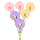 6-Pack Crochet Flowers,  Artificial Calla Lily Flowers[Yellow, Pink, Purple] Lily