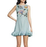 New Fanm Mon Flirt Embroidered Hydrangea Mini Dress Size Small Floral Bee Hydrangea
