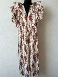 NWT Tuckernuck Bouquet Mariana Midi Dress XL Cerise Falling Flower Ruffle Sleeve Bouquet