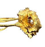 4" Carnation Flower Brooch Pin Signed RSK Gold-Tone w/ Faux-Diamond (K6G) Carnation