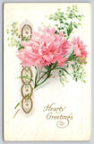 Flower Greetings~Pink Carnations~Gold Lace Ribbon~c1910 Stecher #529E Postcard Carnation
