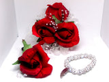 WRIST CORSAGE & BOUTONNIERE w/BRACELET, CHARMS custom order prom wedding birthdy Carnation