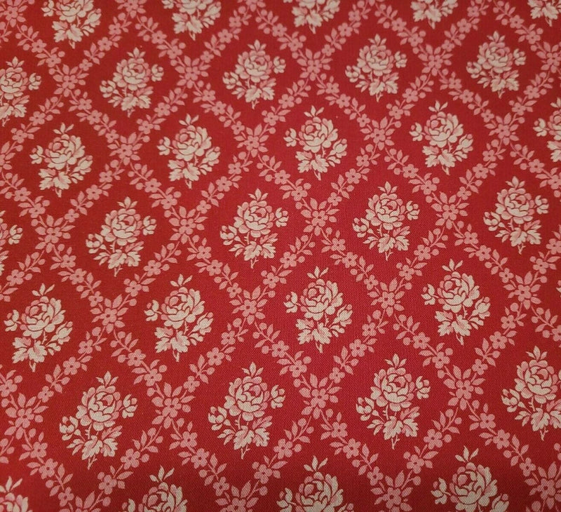 Anastasia BTY P&B Textiles Pink Tan Lattice Floral Red Flowering Plants