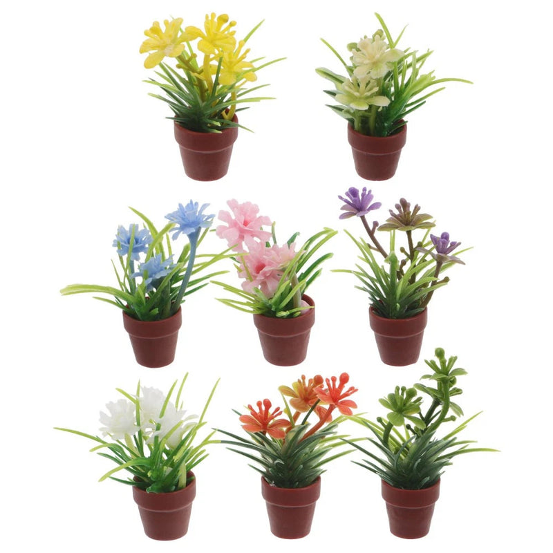8 Pcs Miniature Green Plant Potted Plants Dollhouse Desktop Artificial Green Plant