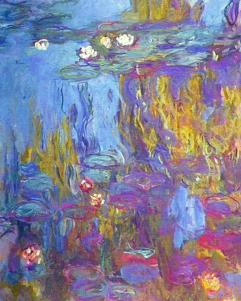 Water lilies canvas giclee wall art with colorful pond and lily pads