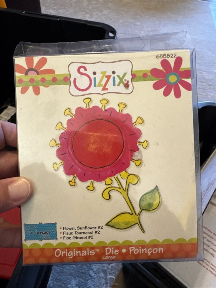 Sizzix Flower Sunflower #2 die cut in retail package, orange and pink design