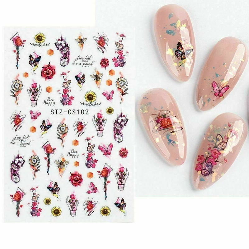 Nail Art Stickers Transfers Decals BUTTERFLY Flowers SUNFLOWER Floral Petal NS32 Sunflower