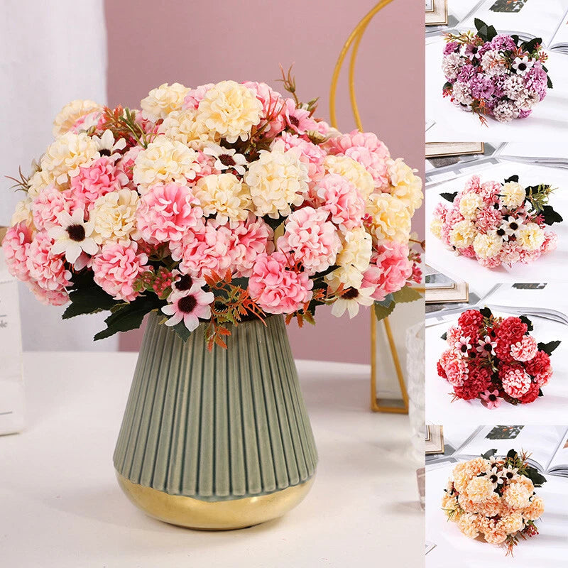 Artificial silk flower bouquet with pink and cream blooms in vase