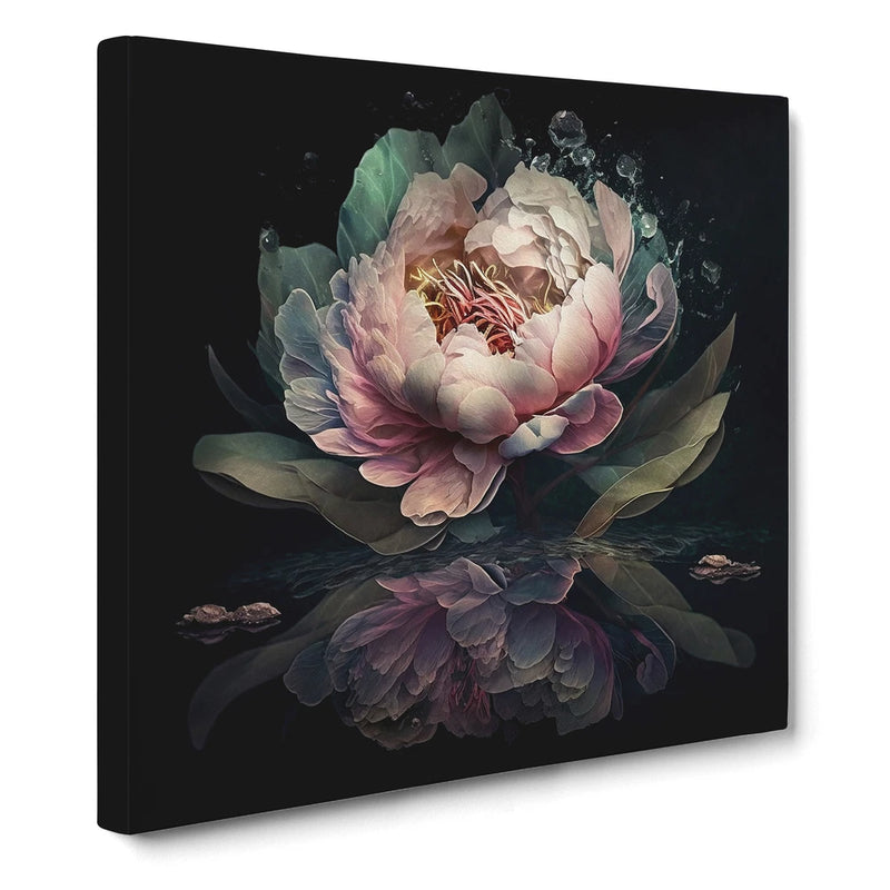 Framed canvas wall art print with layered peony flower and double exposure effect