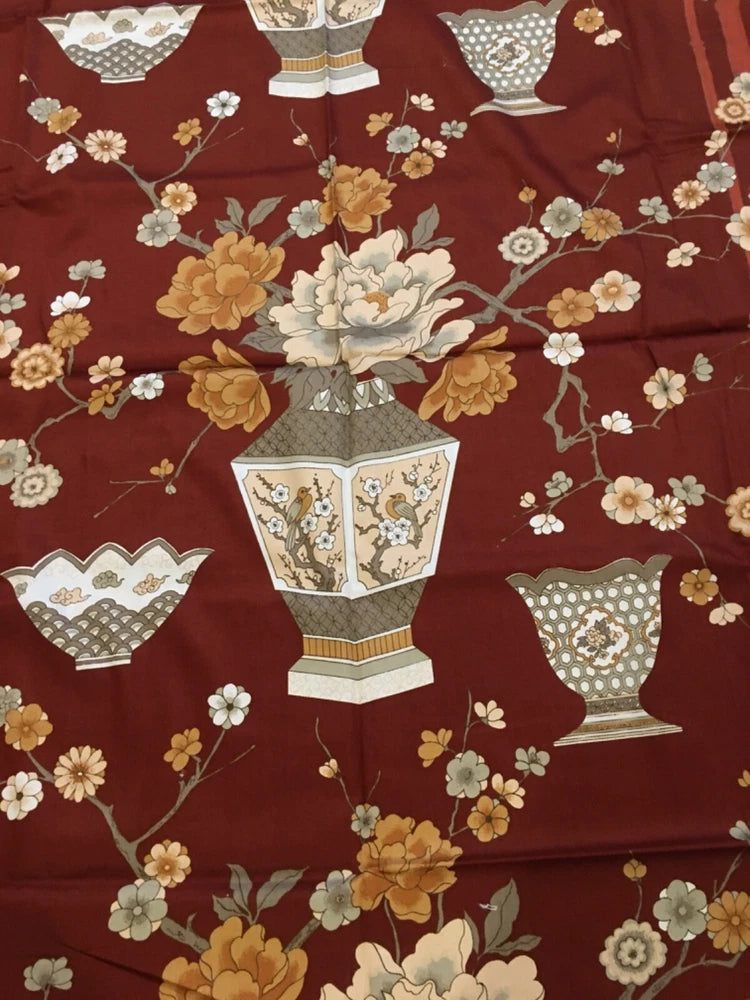48"x 45" Cloisonne Collection Fabric 5th Avenue Designs Vase Peony Bowl Flower Peony