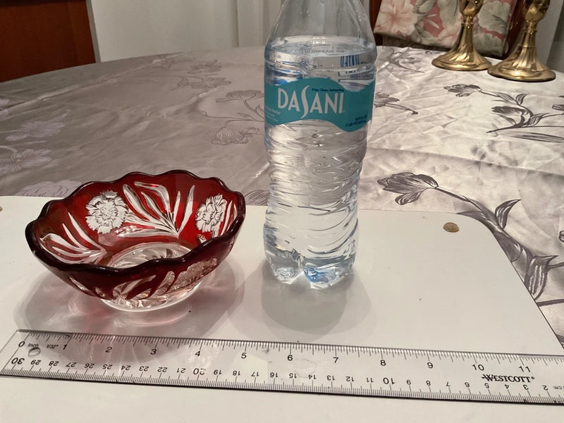 Vtg Ruby Red Carnation CrystalCandy Dish. Aprox. 5" diameter. Carnation