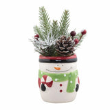 Flora Bunda Artificial Plant Holiday Mix in Ceramic Traditional Snowman Pot Green Plant