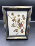 VTG Pressed Flowers & Butterfly In Frame 5x7 Teal Yellow Orange Marked Connie Dried Flower