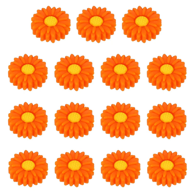 20mm Silicone Flower Beads, 15 Pcs Sunflower Bead, Orange Yellow Sunflower