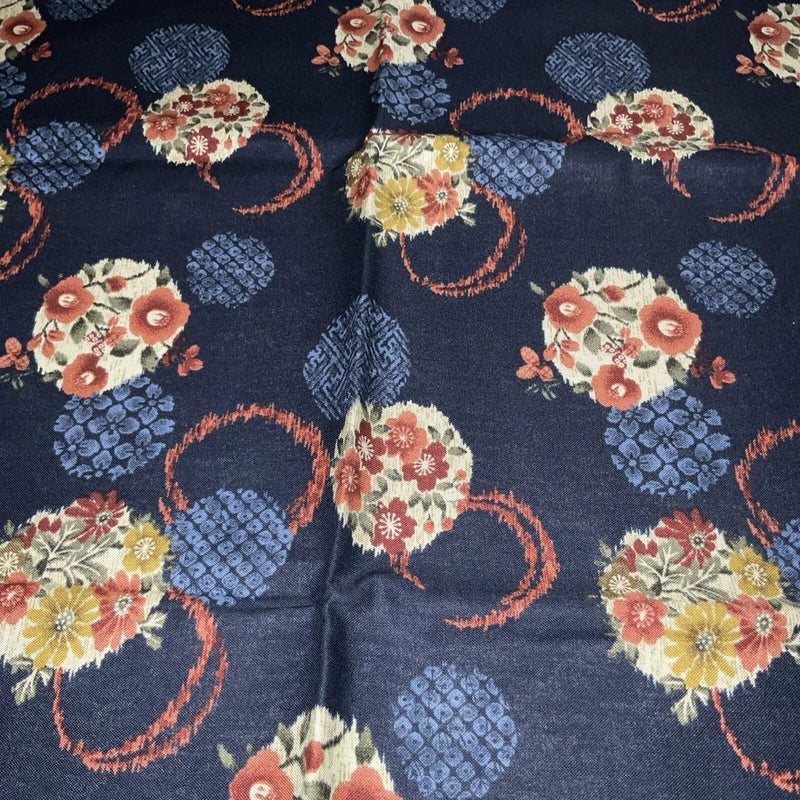 Vintage fabric Beautiful 44Ó X 1 Yard printed In Japan navy blue / Flowers #6 Flowering Plants