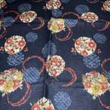 Vintage fabric Beautiful 44Ó X 1 Yard printed In Japan navy blue / Flowers #6 Flowering Plants