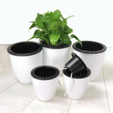 Automatic Self Watering Round Plastic Plant Flower Pot Garden Decors Home Office Flowering Plants
