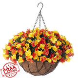 INXUGAO Orange Yellow Artificial Hydrangea Hanging Flower Basket 12" Hydrangea