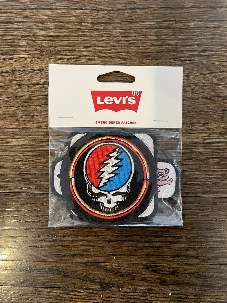 Levi's embroidered circular patch with bear face design