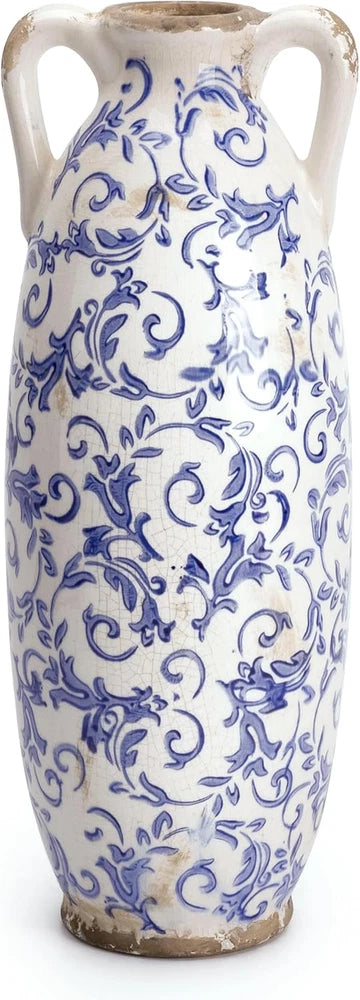 Blue and White Floor Vase for Pampas Grass, 11'' Tall Vase for Home Decor, Ceram Pampas Grass