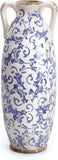 Blue and White Floor Vase for Pampas Grass, 11'' Tall Vase for Home Decor, Ceram Pampas Grass