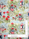 Patriotic Cardinal Birdhouse Flower Fabric Cotton Susan Winget CP75841 By Yard Flowering Plants