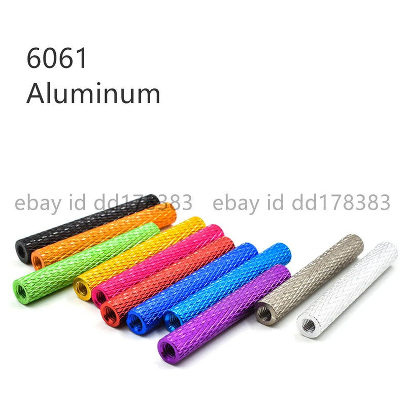 Colorful aluminum knurled female-female threaded round standoffs, mixed colors
