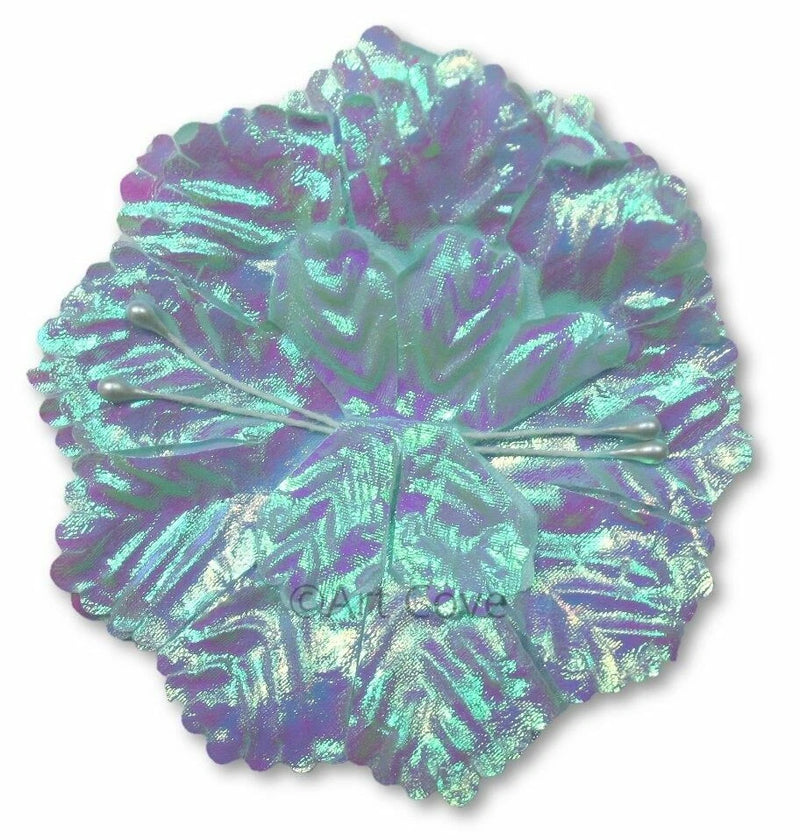 Iridescent flat carnation flower base with blue-purple metallic ruffled petals
