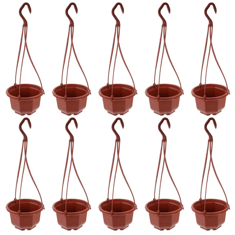 10 Sets Plastic Hanging Planters Garden Balcony Flower Pots with Hooks Garden Plants