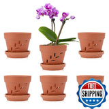 JUXYES 6 Pack Small Terracotta Orchid Pots with Holes and Saucers, Clay Orchid P Orchids