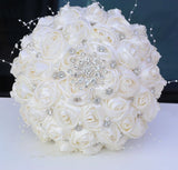 Ivory Bling Brooch Bridal Bouquet - Artificial Rose Bunch for Weddings 8.7 Bouquet