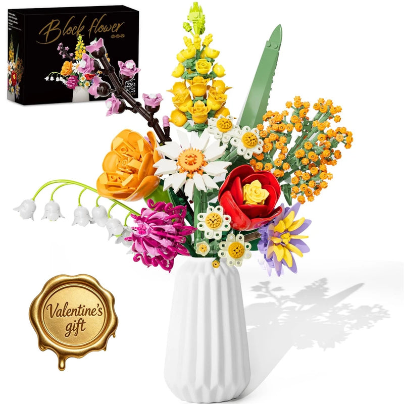 Flowers Bouquet Building Set, 1070PCS Artificial Plant Flower Kit Toy for Adu... Green Plant