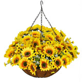 Artificial Hanging Flowers Basket, Fake Plants, Faux Silk Sunflower, for Spri... Sunflower