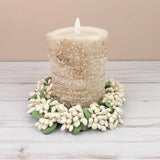 Ivory Pip and Millet Berry Candle Ring Green Leaves 3.5 inch inside Green Plant