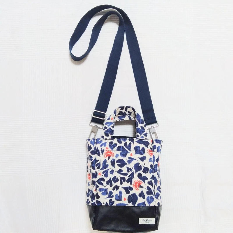 Cath Kidston floral heart tote shoulder bag with navy strap and black bottom