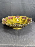 Early 1900Õs Goofus Glass Bowl Reverse Hand Painted Red Carnation On Gold EAPG Carnation