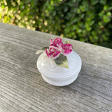 1.5" Round White Porcelain Ceramic Box for My Jewelry 3 Red Carnations w Leaves Carnation