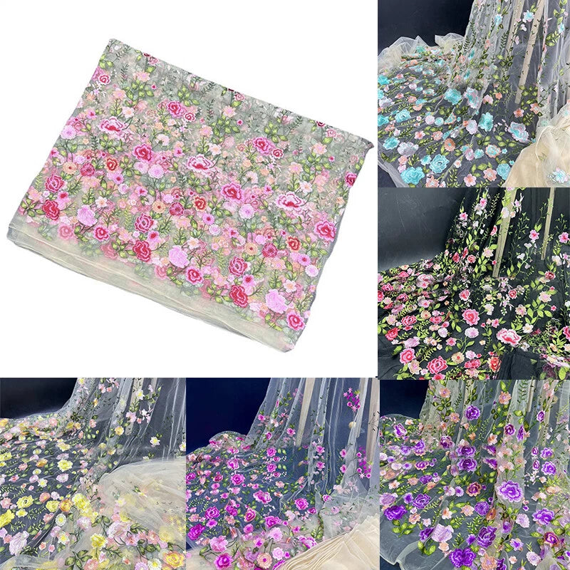 DIY Lace Fabric 3D Plant Embroidered Fabric Rose Mesh Flower Fabric Flowering Plants
