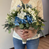 Bridal Wedding Bouquet Budget Handmade Exquisite Faux Floral Blue White Green Bouquet