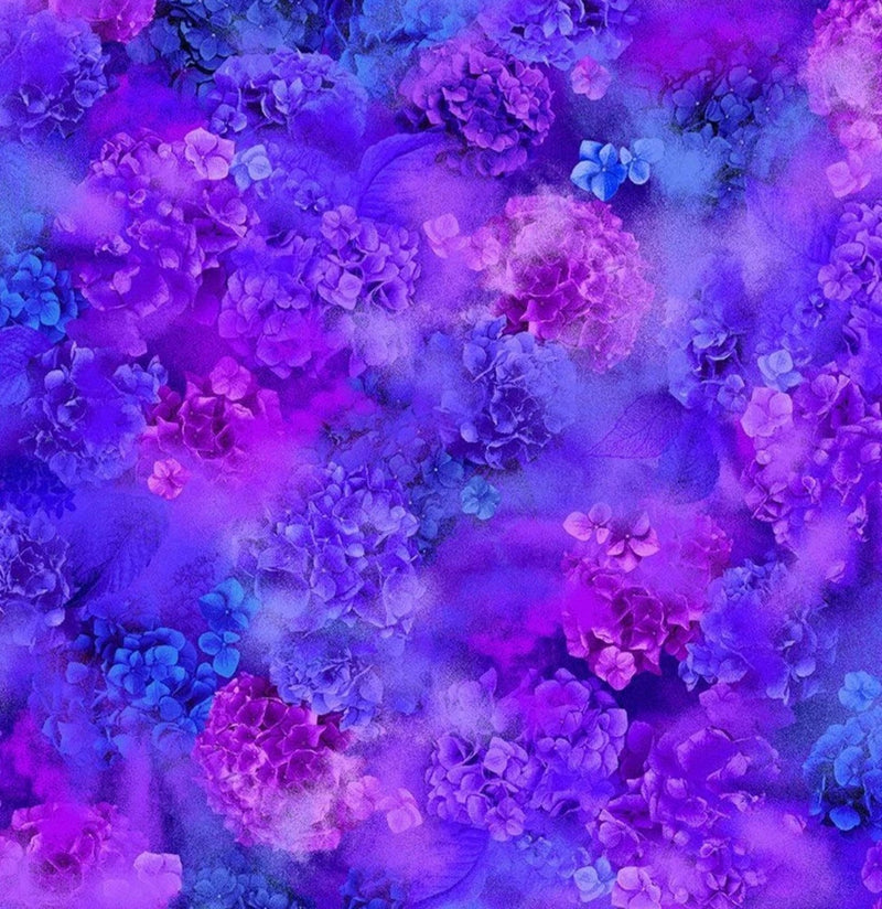 Timeless Treasures Midnight Bloom Purple Hydrangea Illusion Fabric by the Yard Hydrangea
