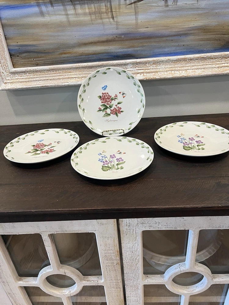 Set 4 Royal Norfolk Hydrangeas & Violas Ceramic Salad Luncheon Plates Hydrangea