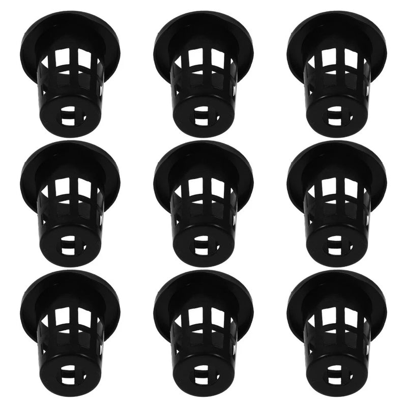 Hydroponic grow net pots with slotted mesh cups, black—multiple set