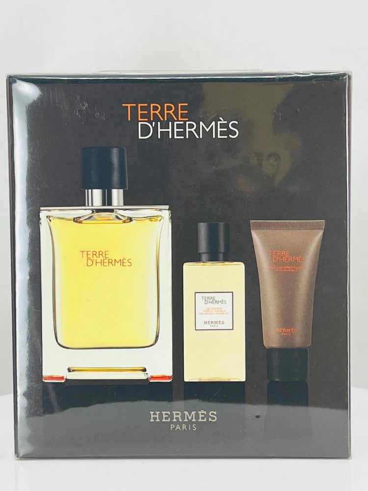 TERRE D'HERMES Men 3.3 oz edt  + 1.35 oz shower gel+0.5 oz after shave balm NIB EDT
