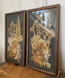 Vintage Dried Wild Flowers Framed Pair Wall Decor 70s Era Country Coastal Beach Dried Flower